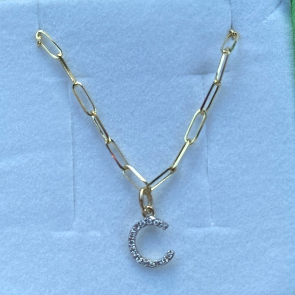 2pc 14K Gold Diamond initial Pendant 16” inches